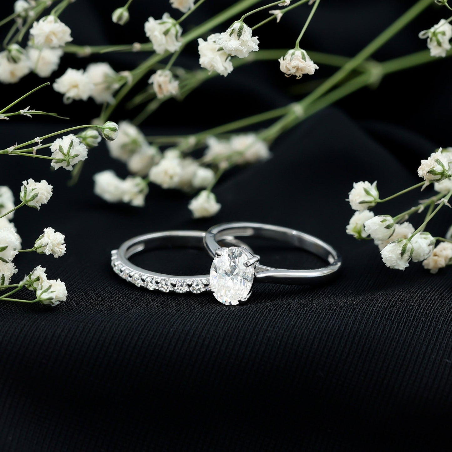 1 Carat Solitaire Lab Grown Diamond Oval Bridal Ring Set for Women