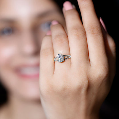 Oval Lab Grown Diamond Solitaire Ring in Split Shank
