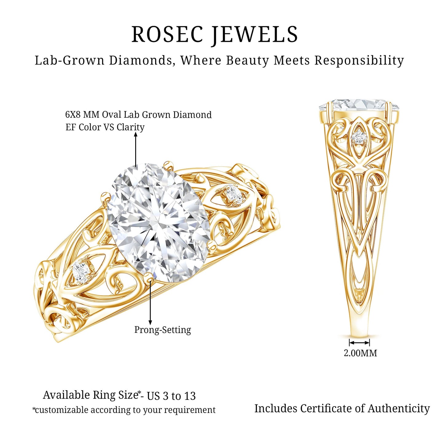 Antique Style Lab Grown Diamond Solitaire Engagement Ring
