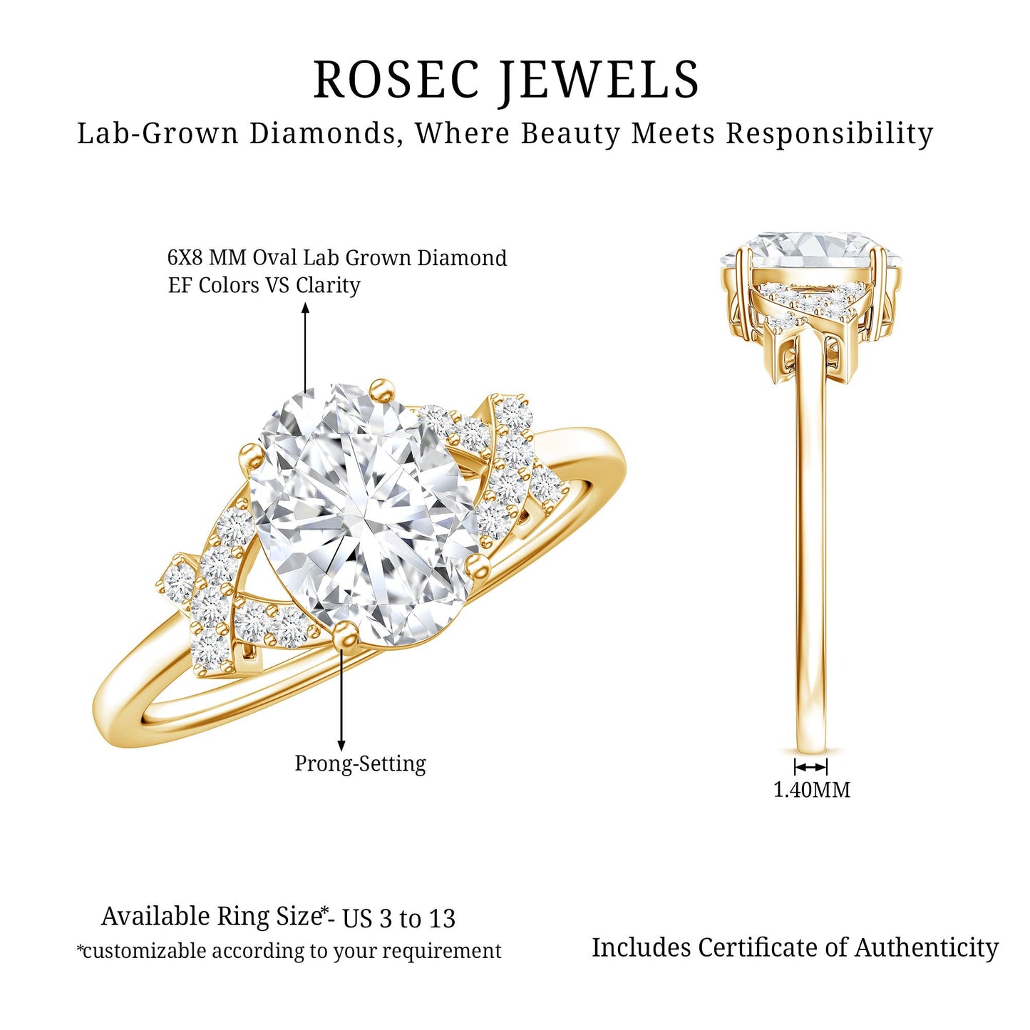 Oval Shape Lab Grown Diamond Solitaire Ring in Split Shank