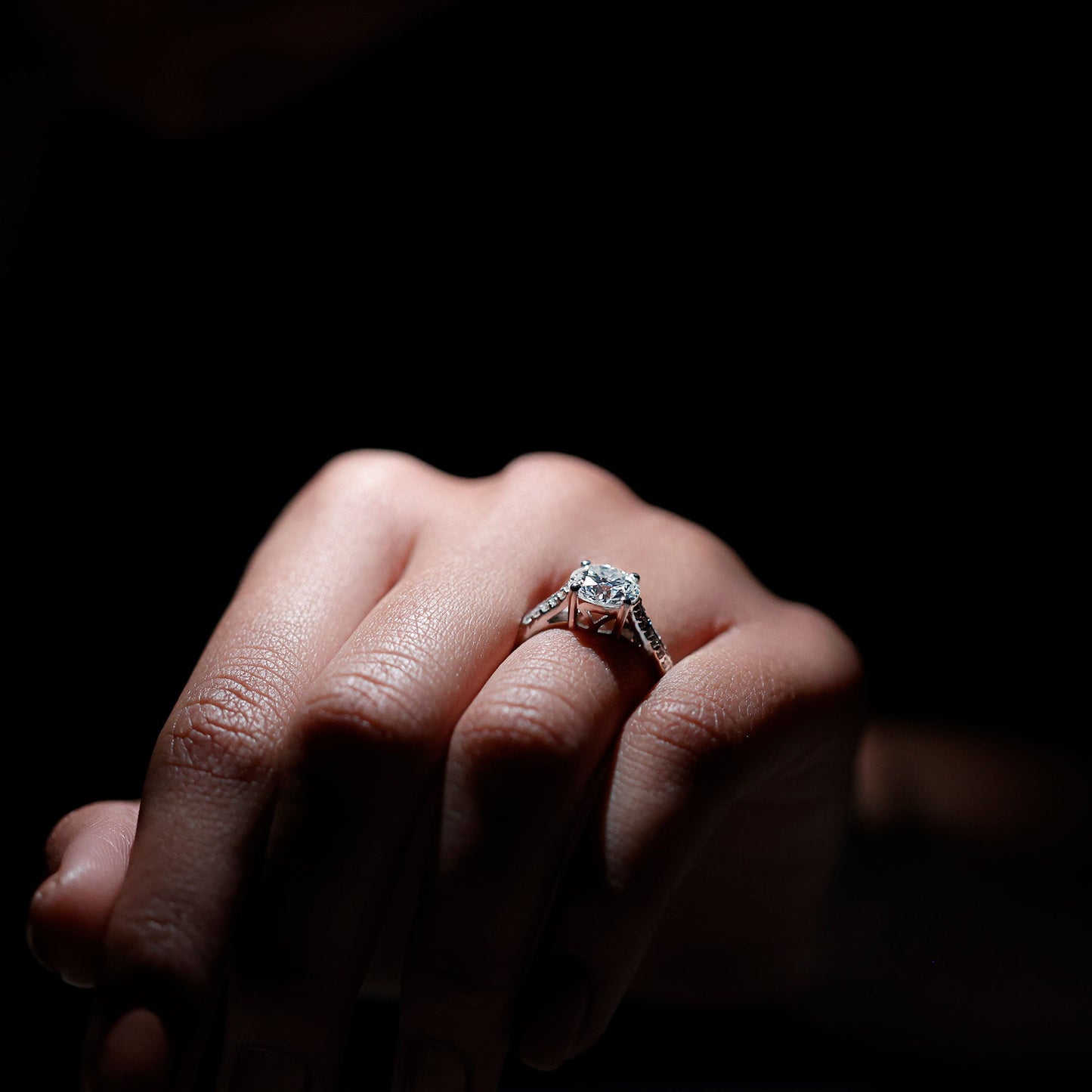Womens 2 Carat Moissanite Engagement Ring with Side Stones