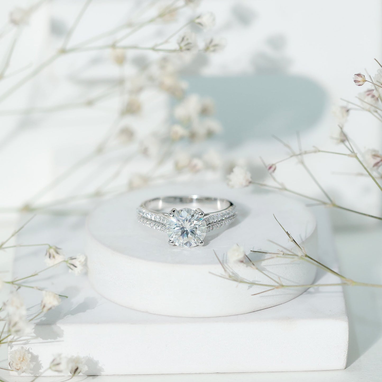 Womens 2 Carat Moissanite Engagement Ring with Side Stones
