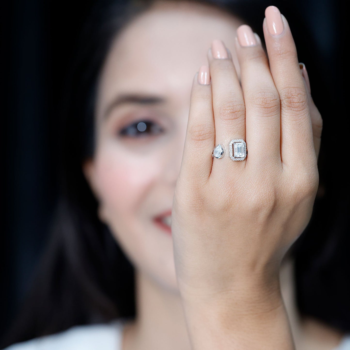 Women's Moissanite Two Stone Engagement Ring in Silver