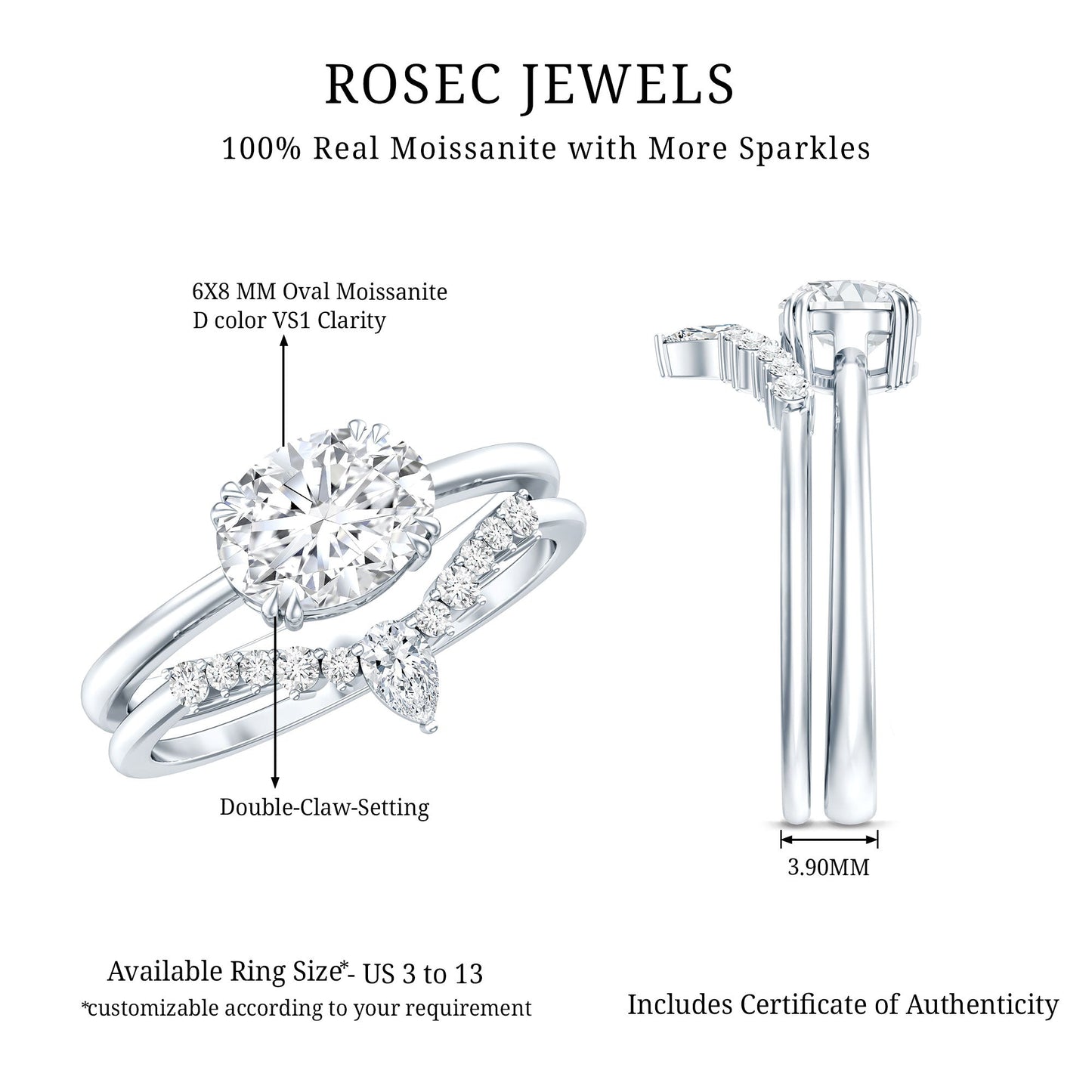1.2 Carat Oval Shaped Moissanite East West Engagement Ring with Band
