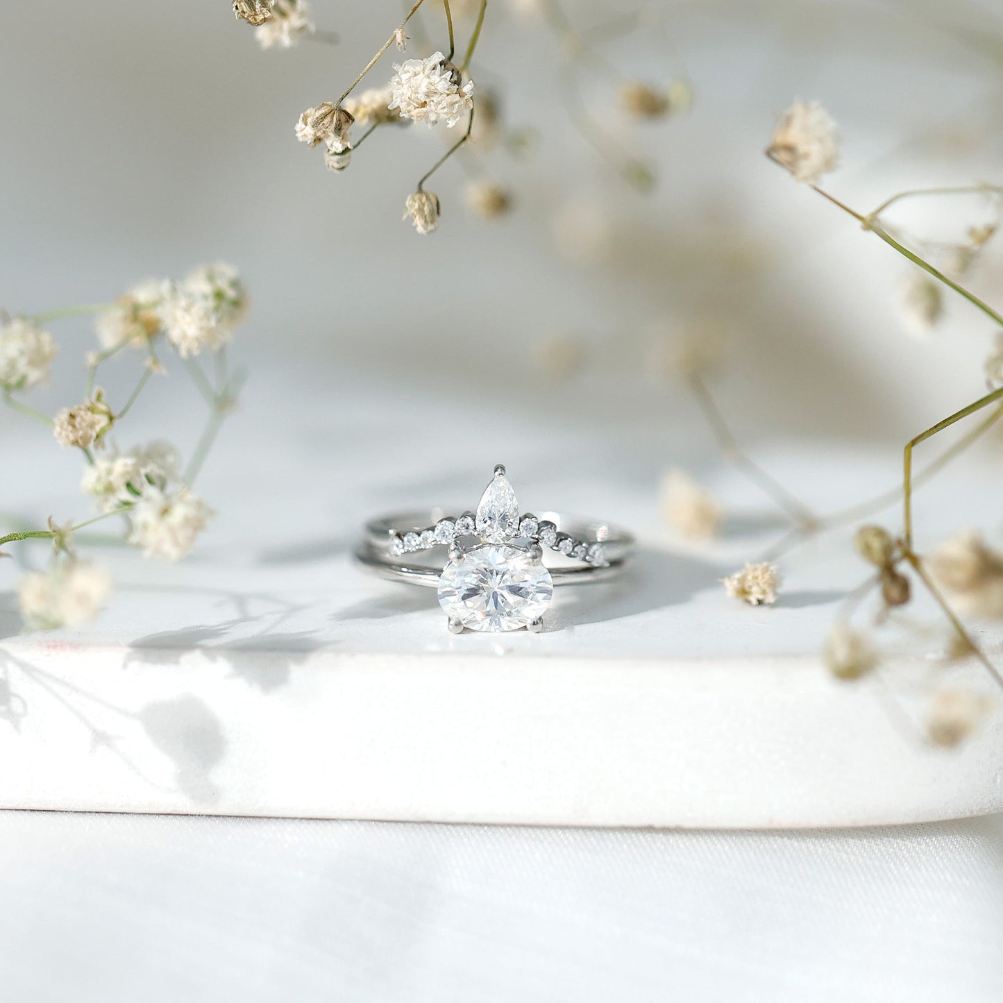 1.2 Carat Oval Shaped Moissanite East West Engagement Ring with Band