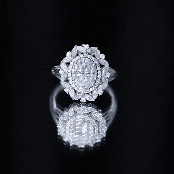 Certified 2 Carat Oval Moissanite Double Halo Engagement Ring
