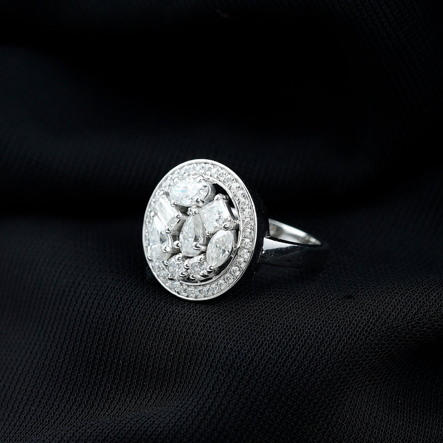 Sterling Silver Moissanite Cluster Engagement Ring for Women