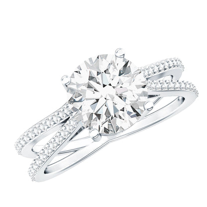 Solitaire Moissanite 2 Carat Engagement Ring with Split Shank