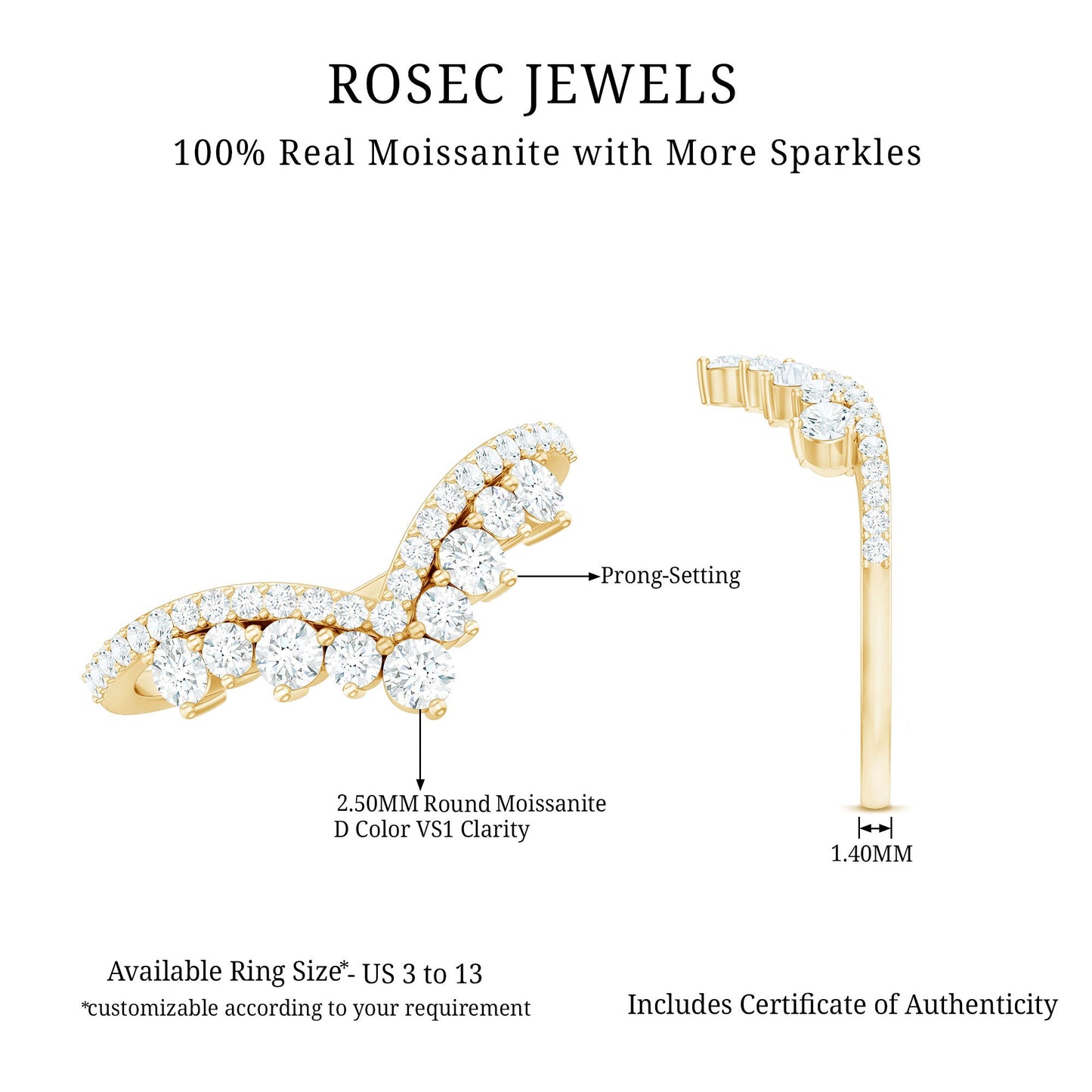 Moissanite Engagement Enhancer Contour Wedding Band Stack