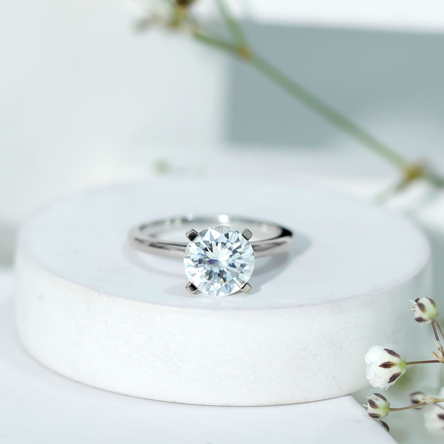 2 Carat Round Moissanite Solitaire Engagement Ring