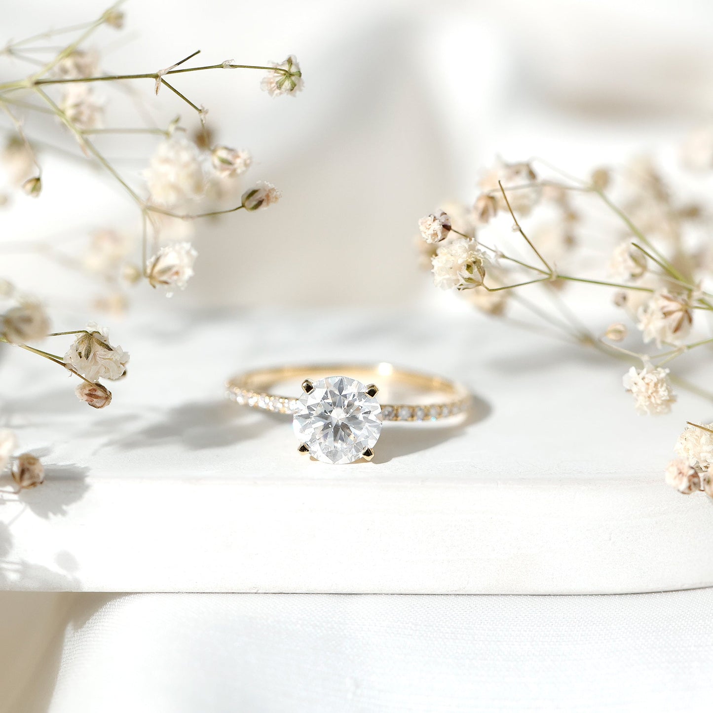 3 Carat Brilliant Cut Moissanite Classic Engagement Ring In Gold Plated Silver