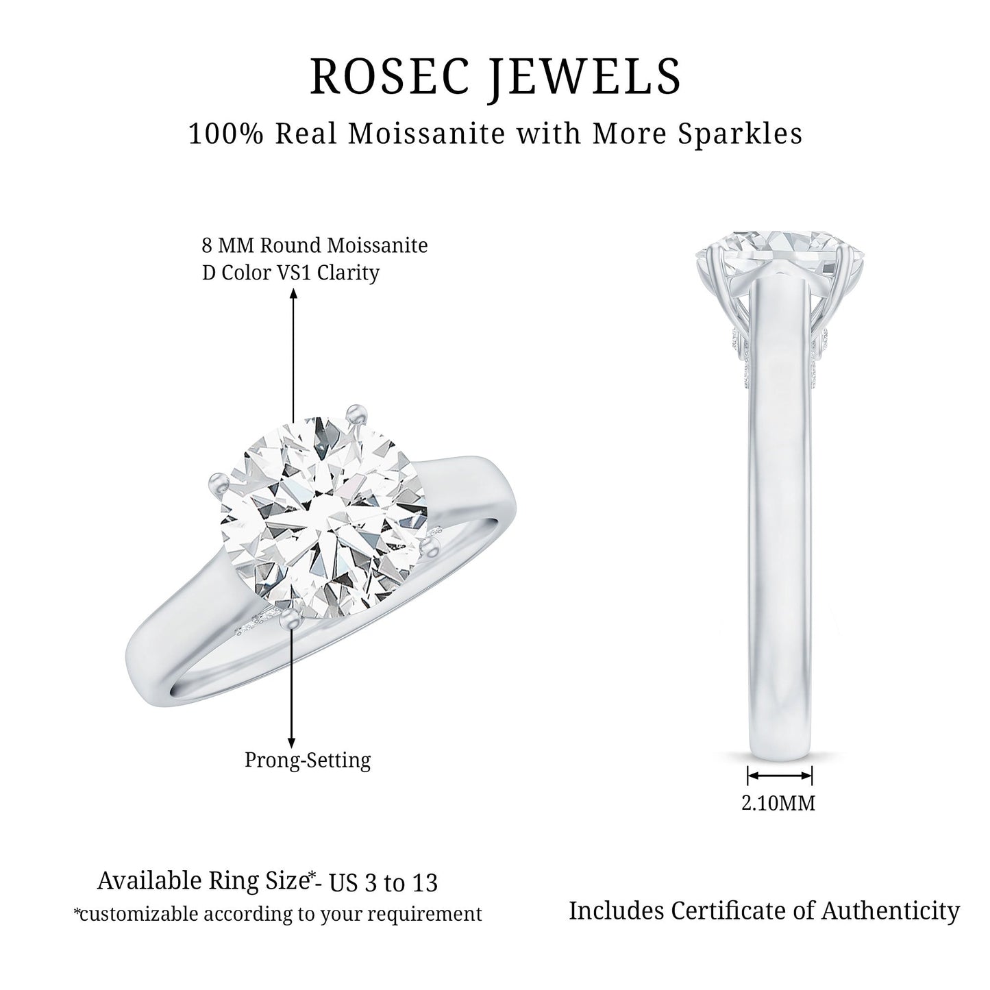 Solitaire Cathedral Engagement Ring with Brilliant Cut Moissanite