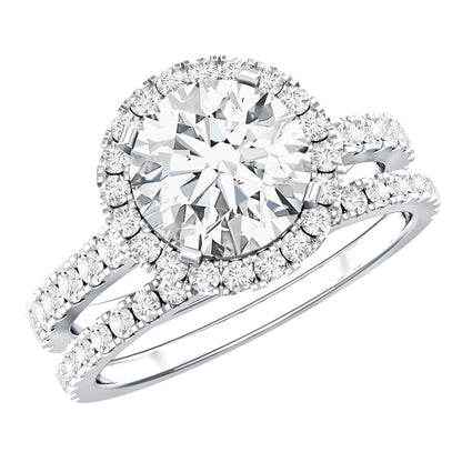 2 Carat Moissanite Classic Halo Wedding Ring Set