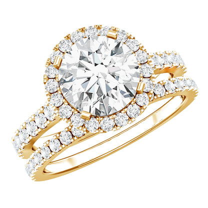 2 Carat Moissanite Classic Halo Wedding Ring Set
