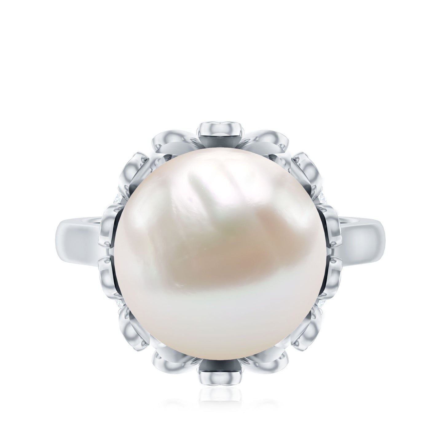 11 Carat Freshwater Pearl Flower Engagement Ring with Diamond