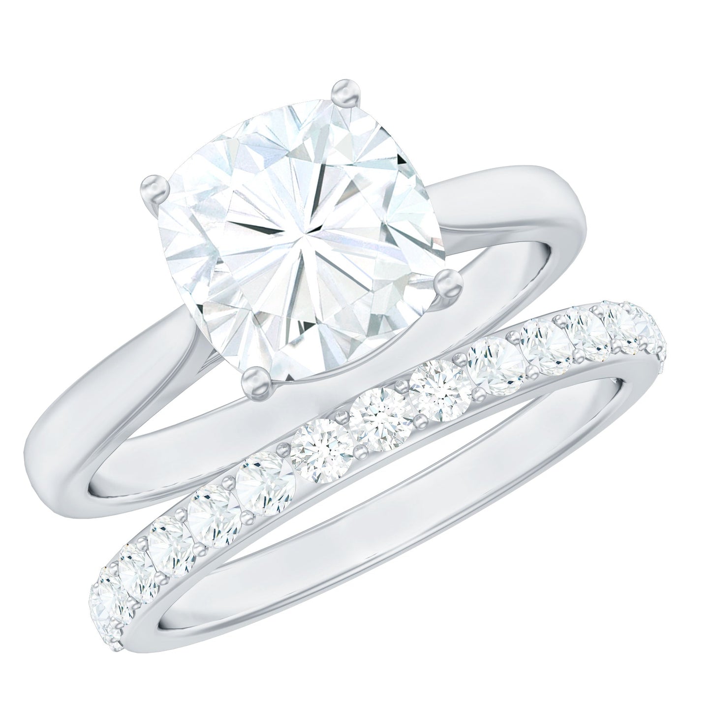 Cushion Cut Moissanite Solitaire Bridal Set with Certificate