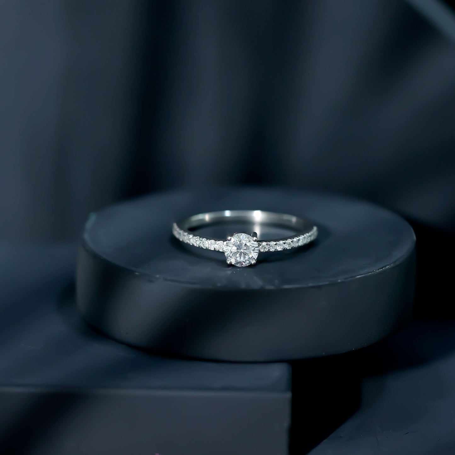 Round Shape Moissanite Solitaire Promise Ring with Side Stones