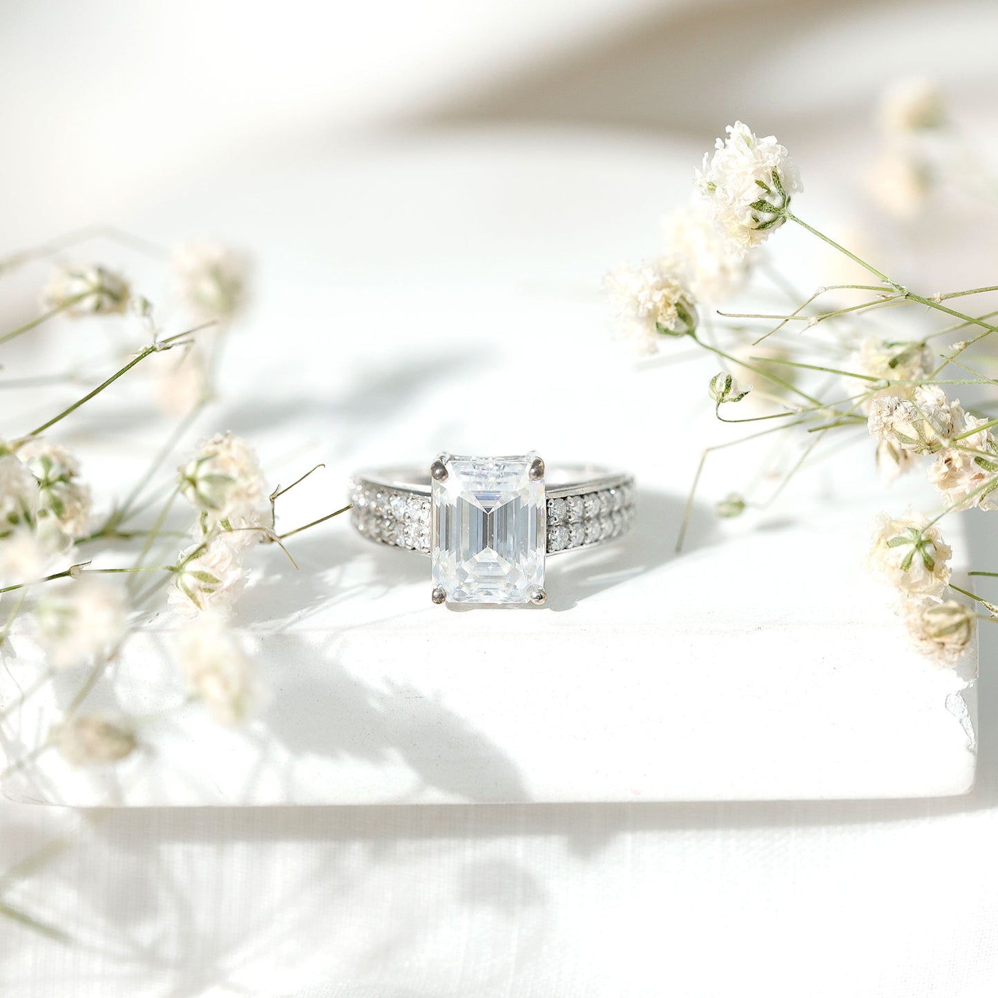Emerald Cut Moissanite Big Engagement Ring