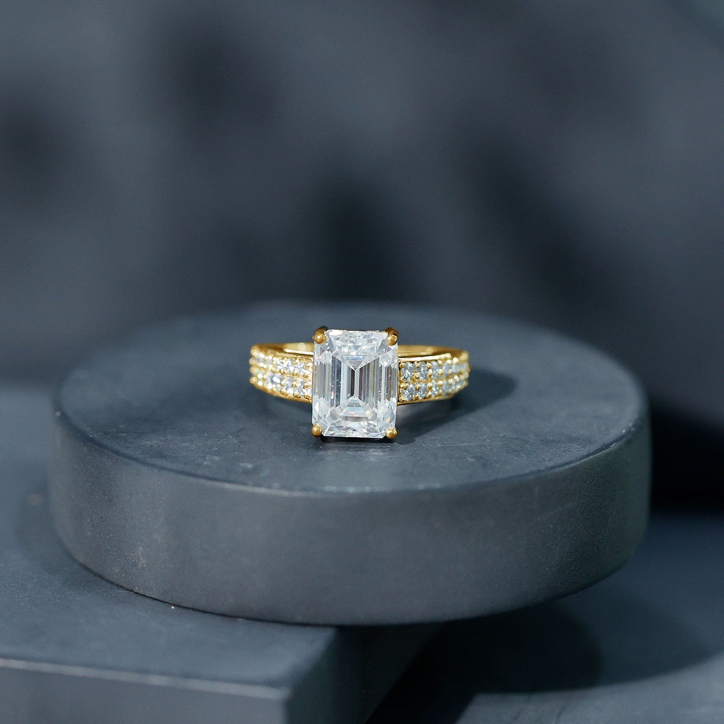 Emerald Cut Moissanite Big Engagement Ring
