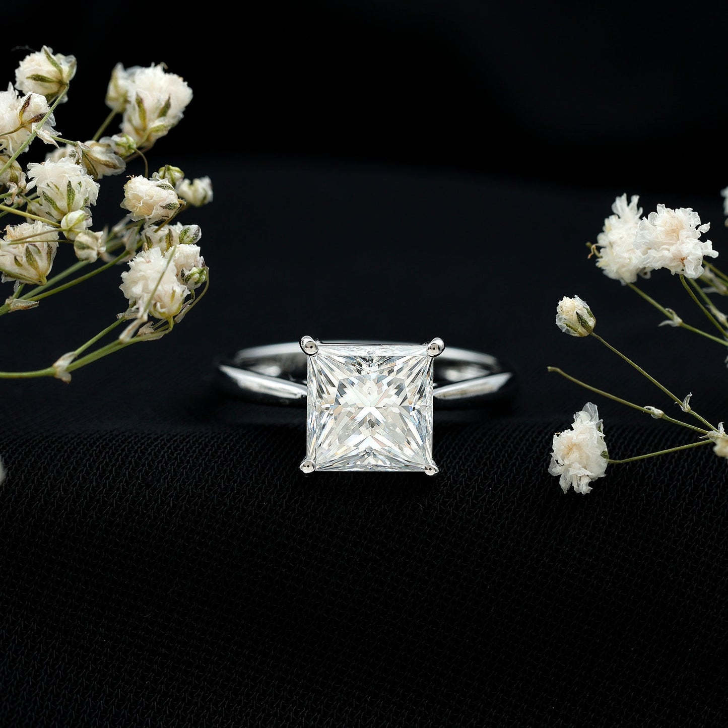 Princess Cut 3 Carat Moissanite Solitaire Engagement Ring
