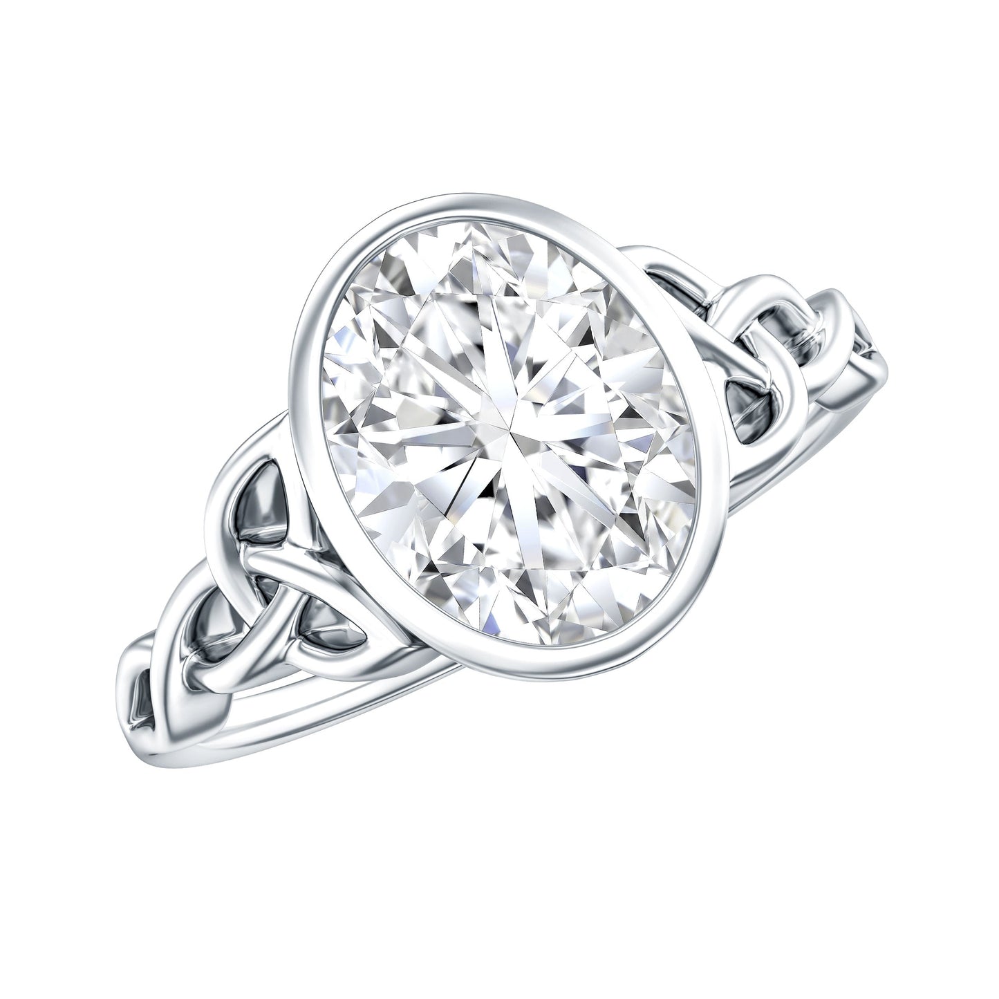 Solitaire Moissanite Celtic Engagement Ring in Bezel Setting