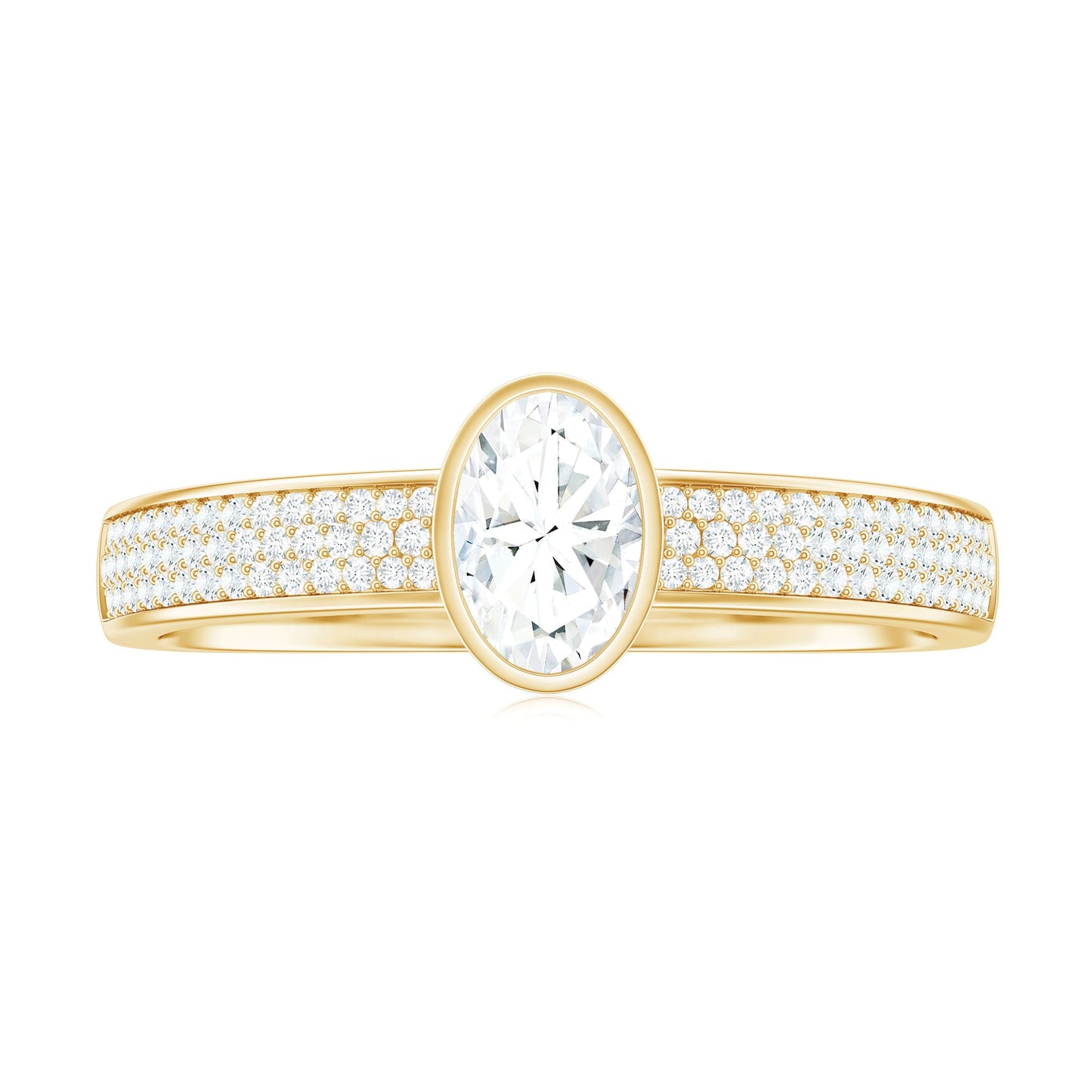 Oval Cut Moissanite Side Stone Engagement Ring in Bezel Setting