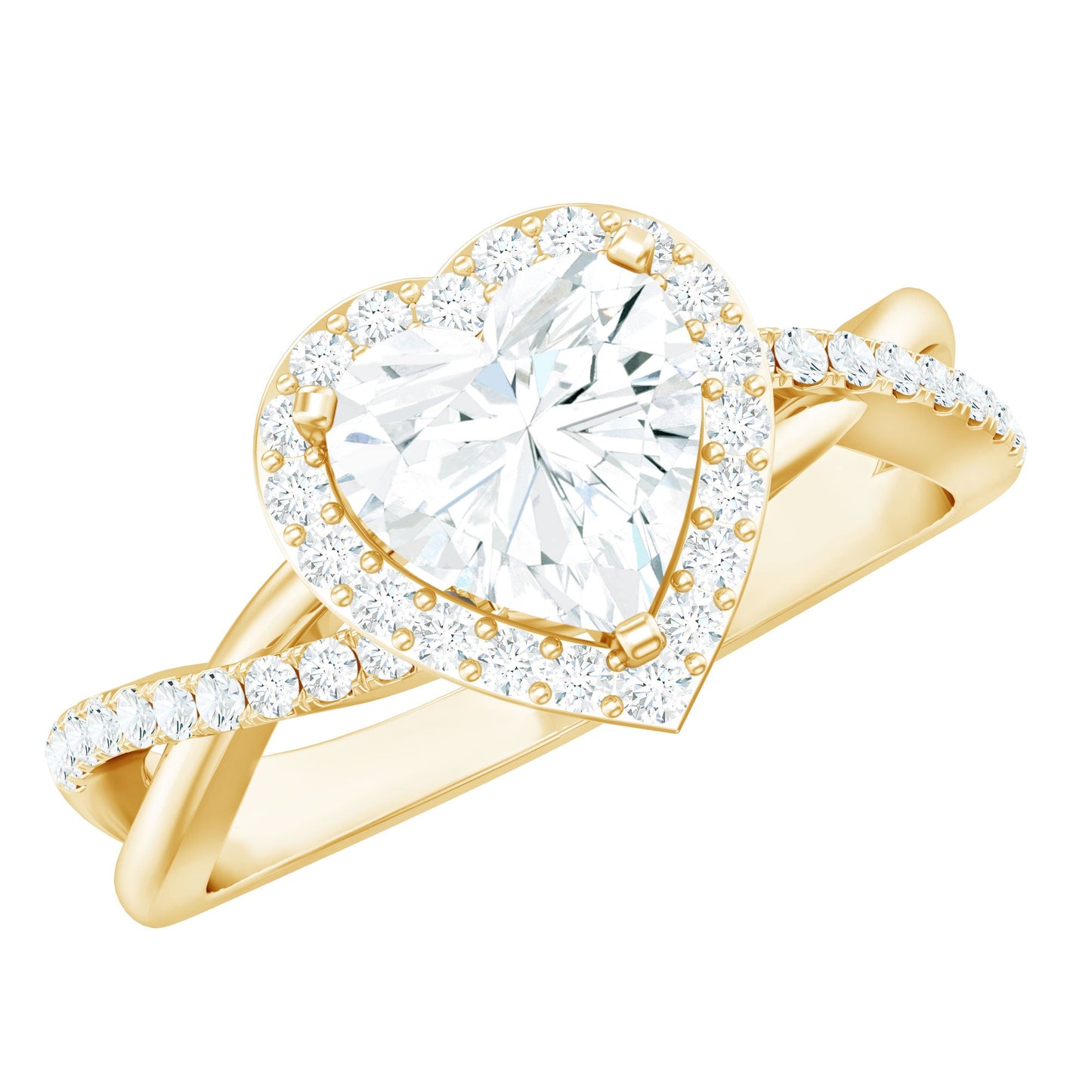 Heart Shape Moissanite Halo Engagement Ring with Criss Cross Band