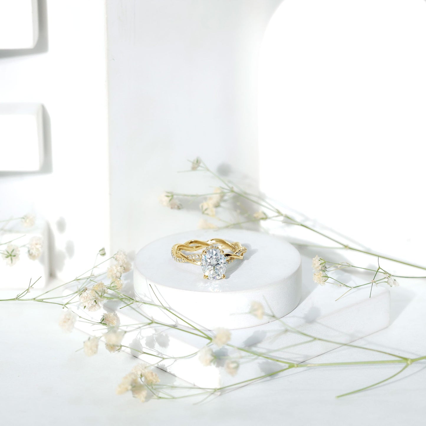 Certified 2 Carat Moissanite Hidden Halo Engagement Ring in Silver