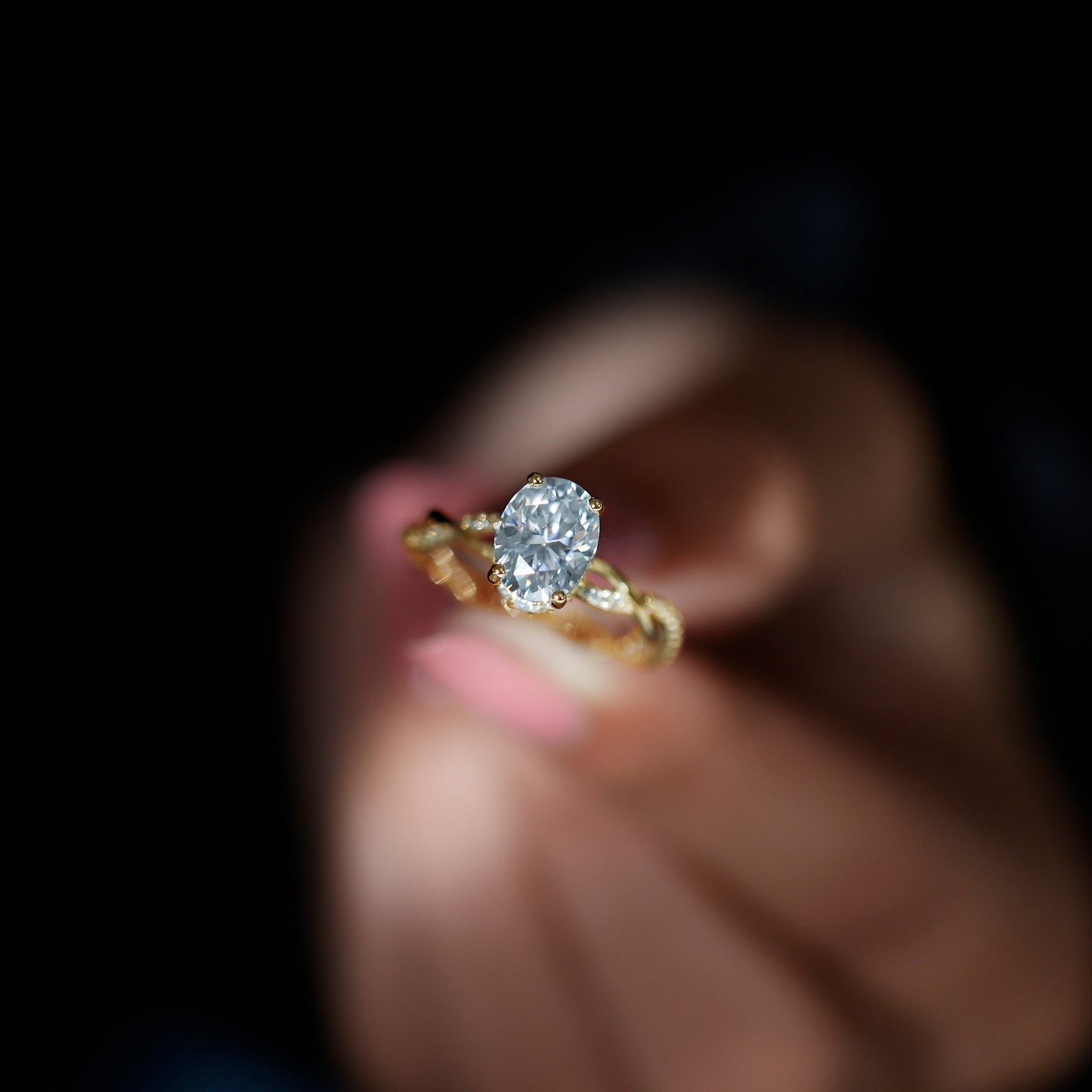 Certified 2 Carat Moissanite Hidden Halo Engagement Ring in Silver