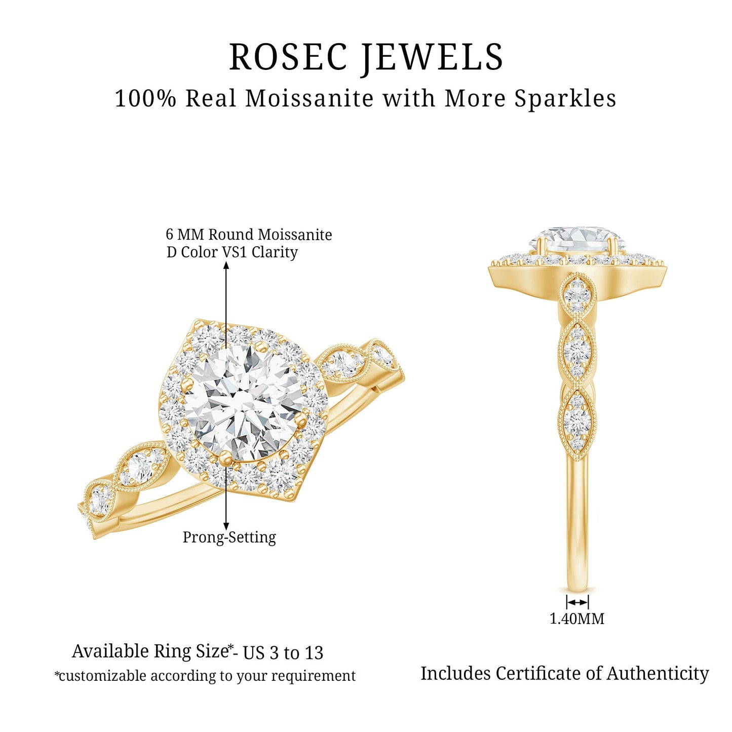 Antique Style Moissanite Halo Engagement Ring
