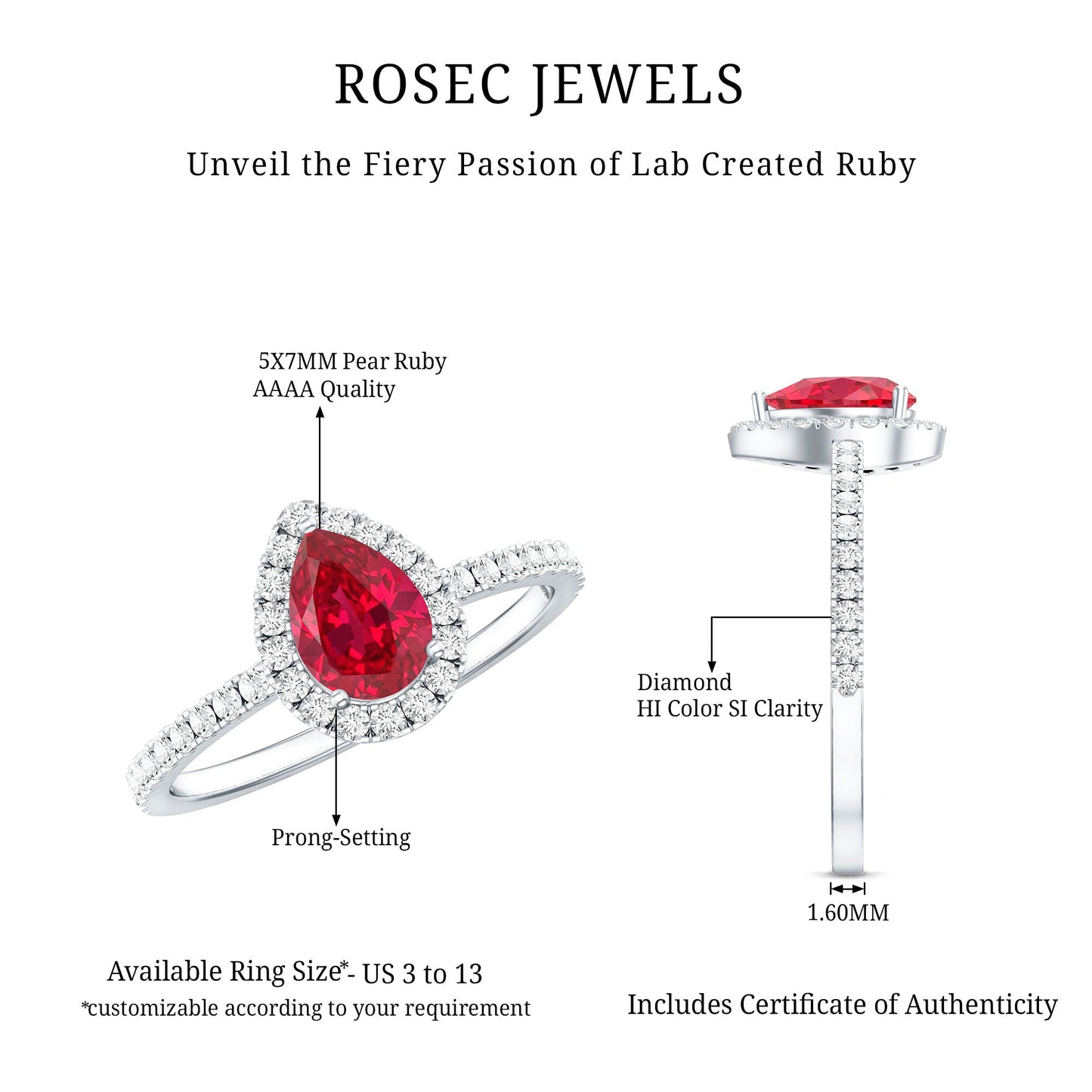 Lab Created Ruby Teardrop Halo Engagement Ring with Diamond