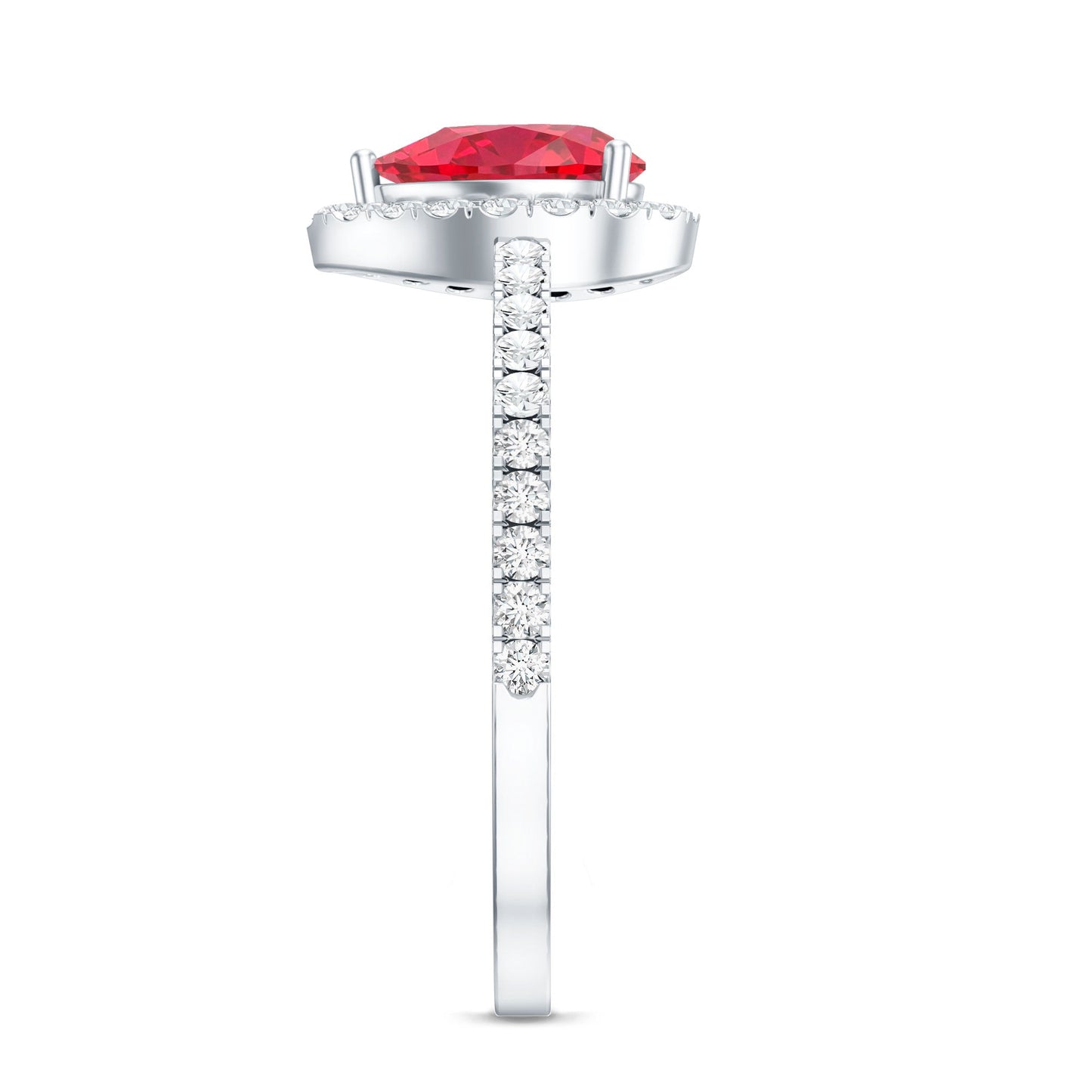 Lab Created Ruby Teardrop Halo Engagement Ring with Diamond