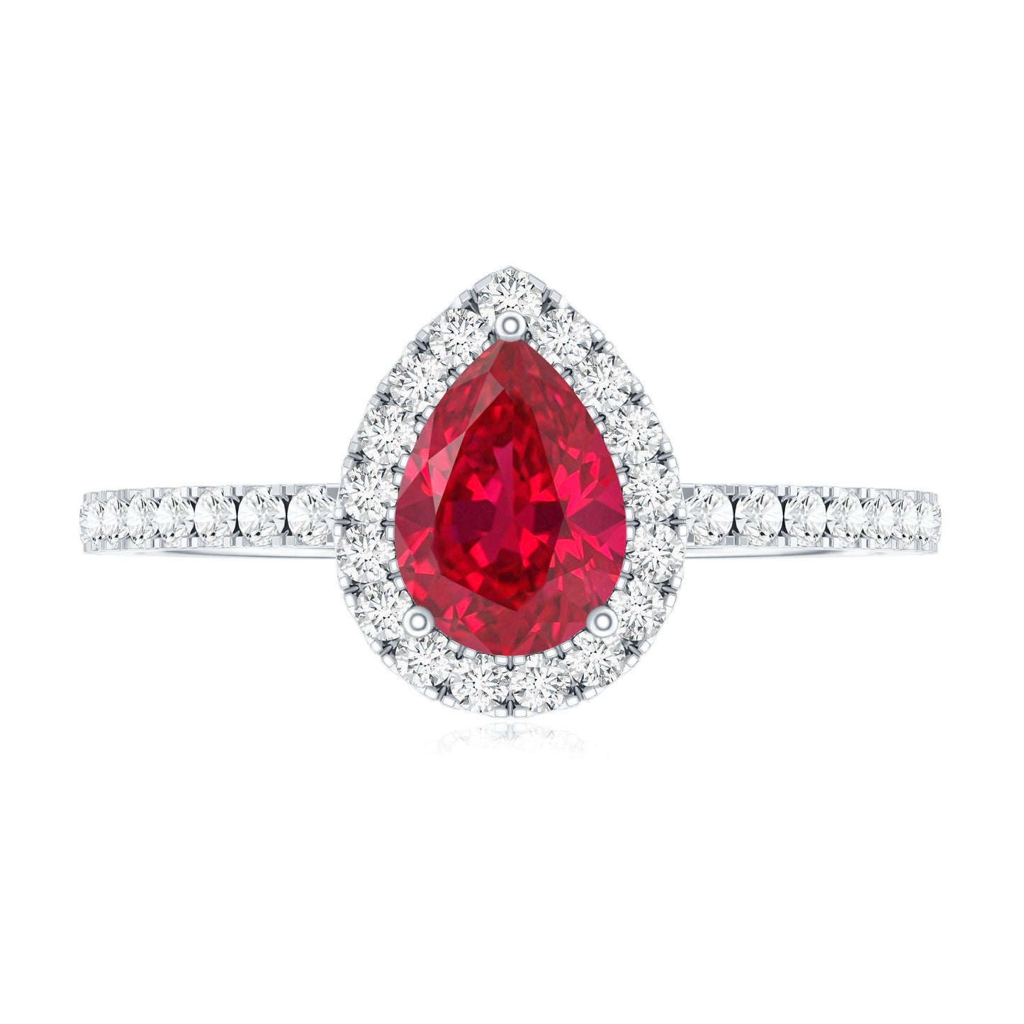 Lab Created Ruby Teardrop Halo Engagement Ring with Diamond