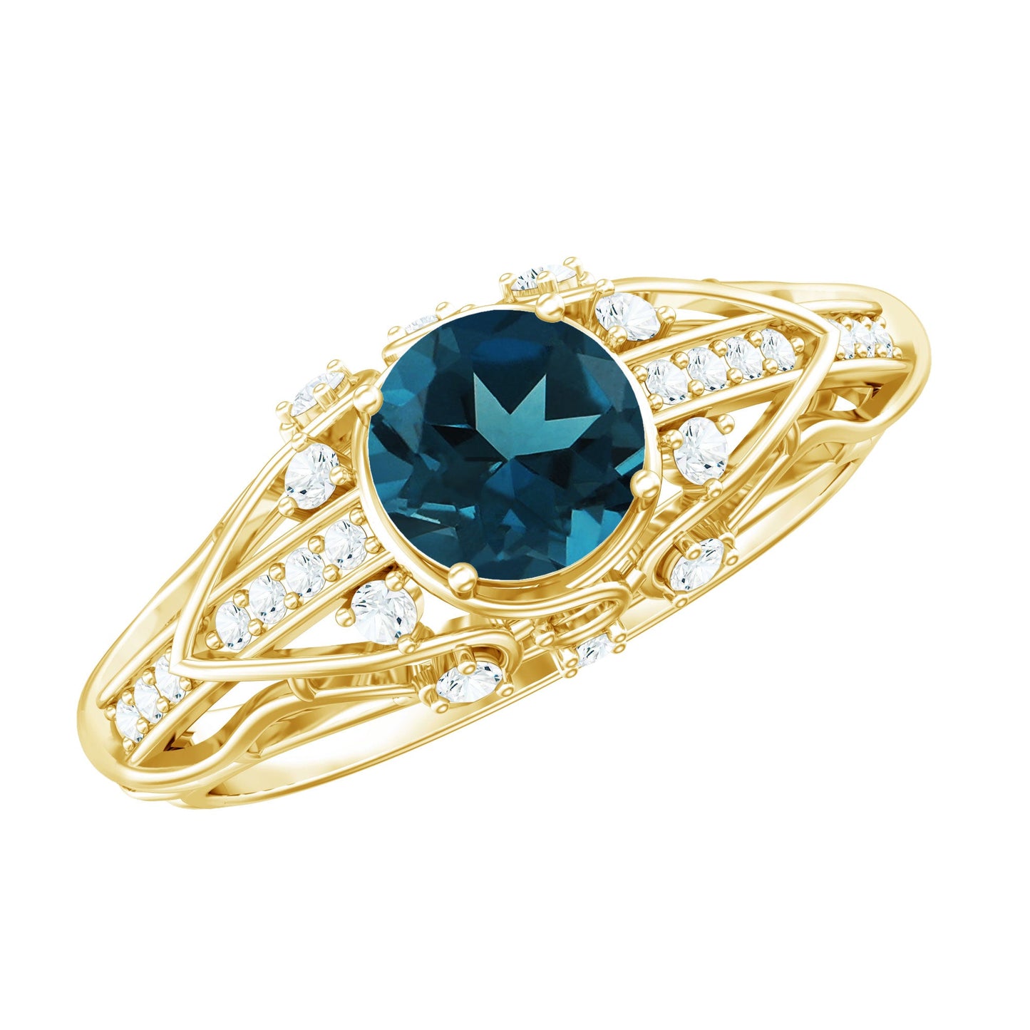 Vintage Looking London Blue Topaz and Diamond Engagement Ring With Certificate