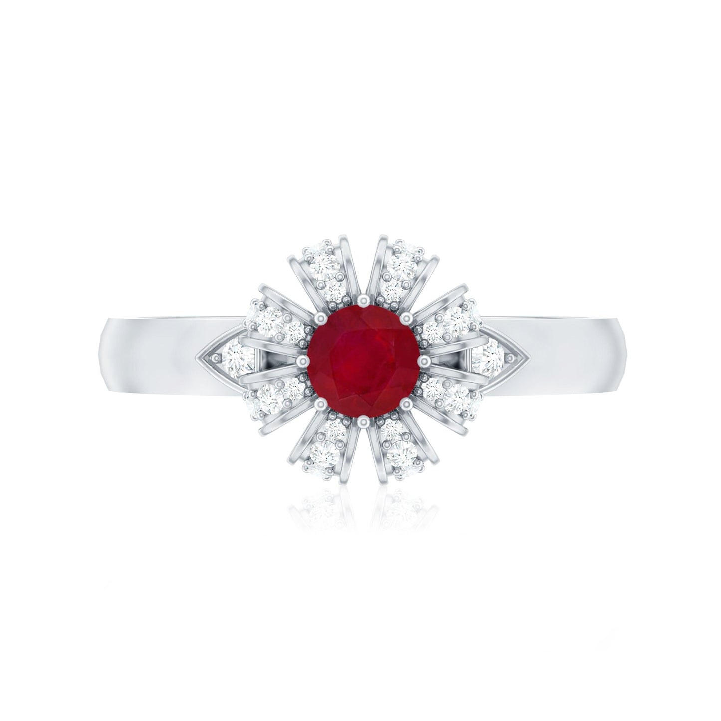 Natural Ruby Flower Promise Ring with Diamond