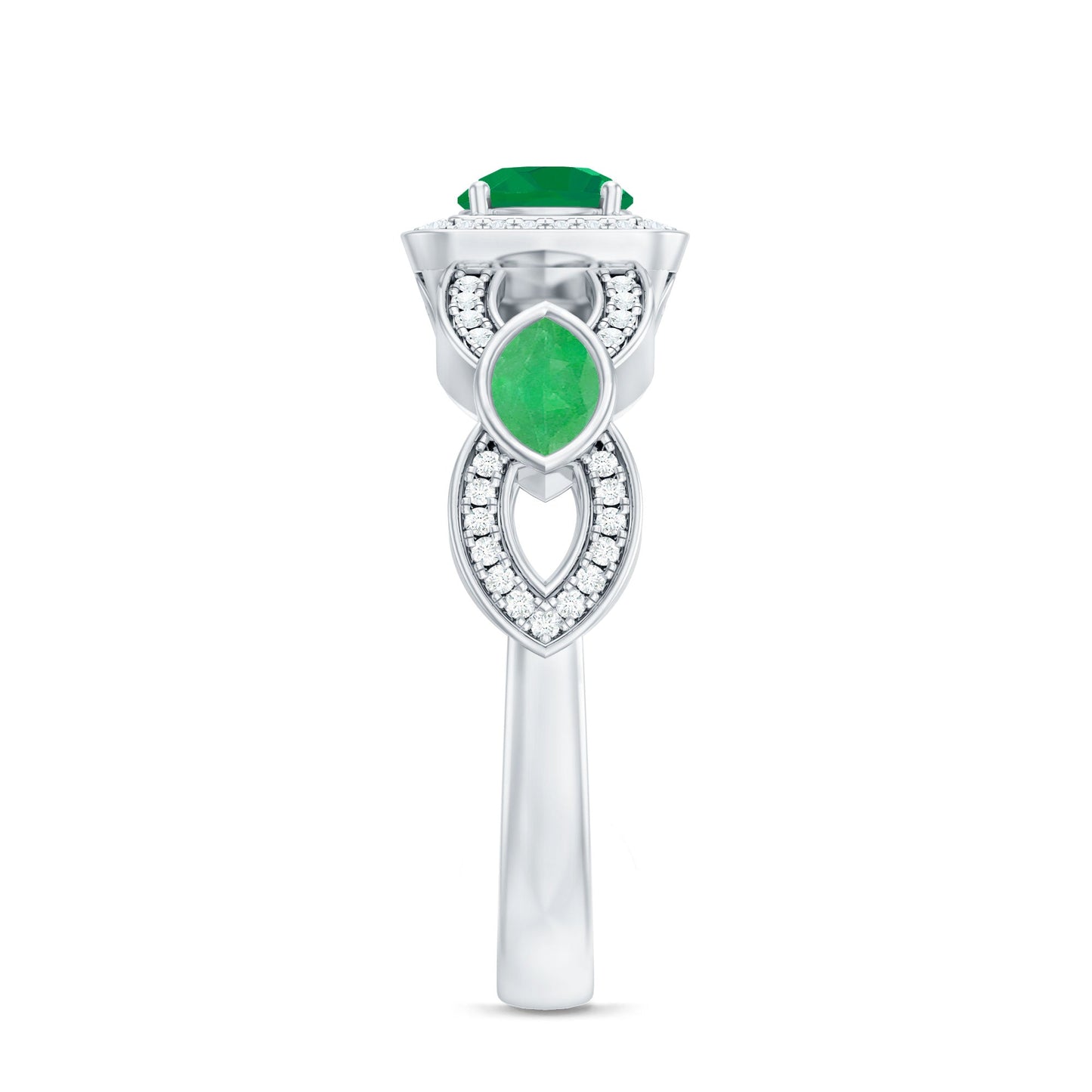Natural Emerald Diamond Vintage Looking Engagement Ring