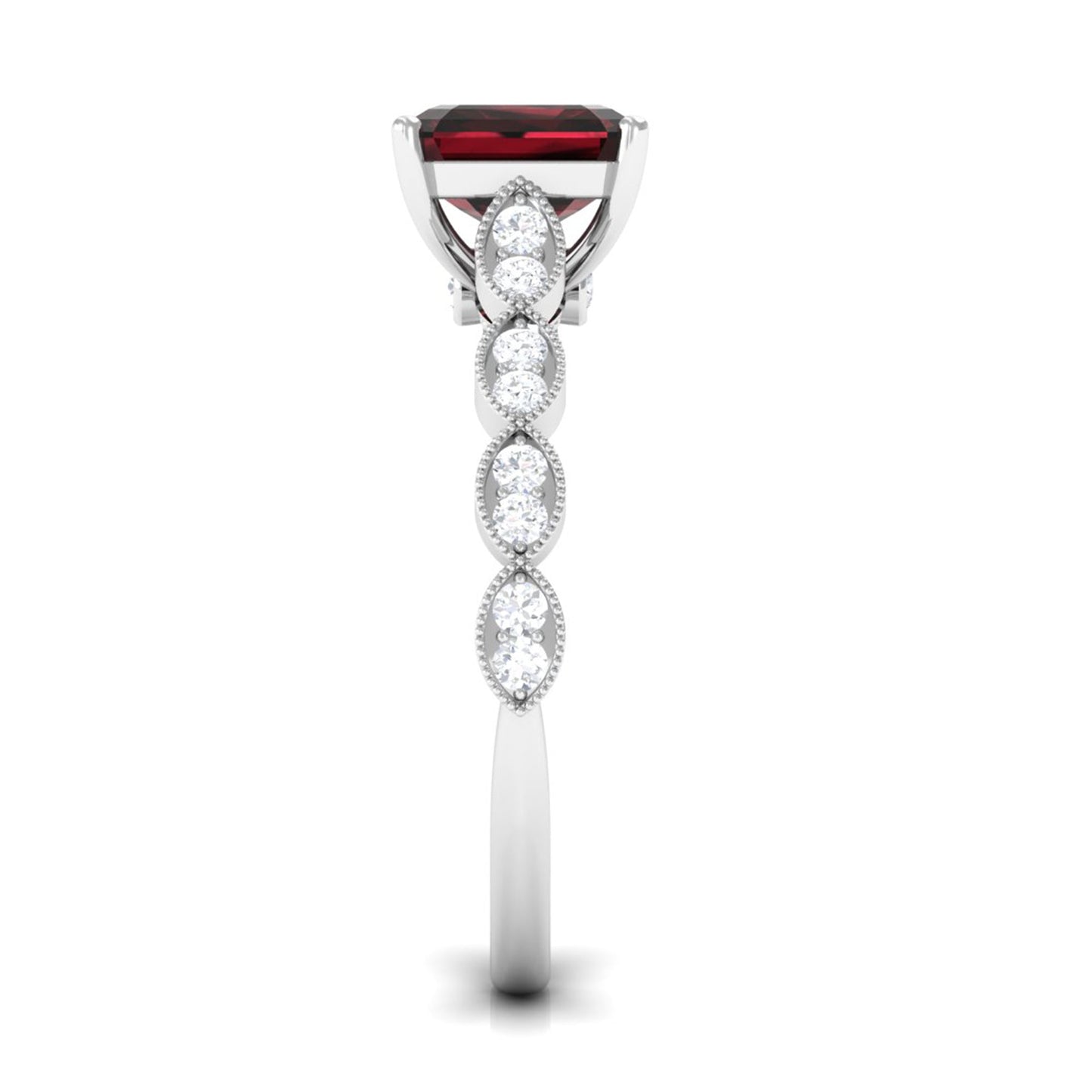 Real 3.3 Carat Asscher Cut Garnet Engagement Ring with Diamond