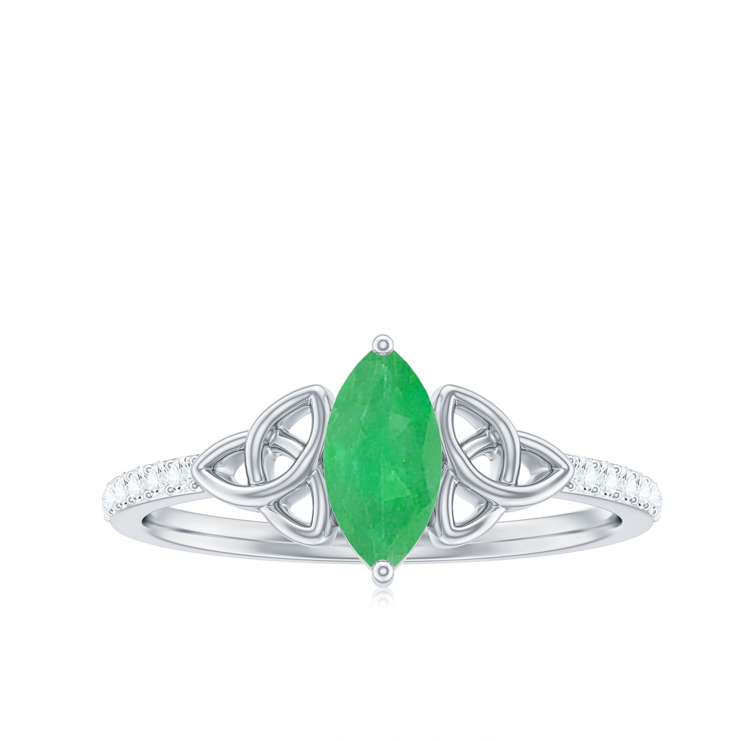 Natural Marquise Emerald Diamond Promise Ring with Celtic Knot