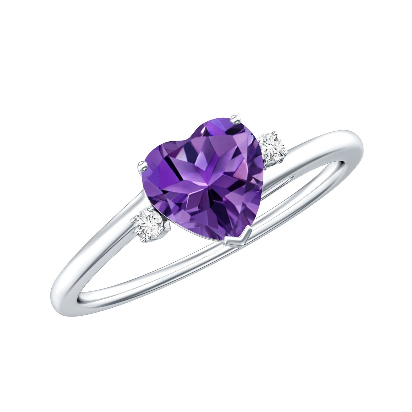 Real 0.9 Carat Amethyst Heart Engagement Ring with Diamond