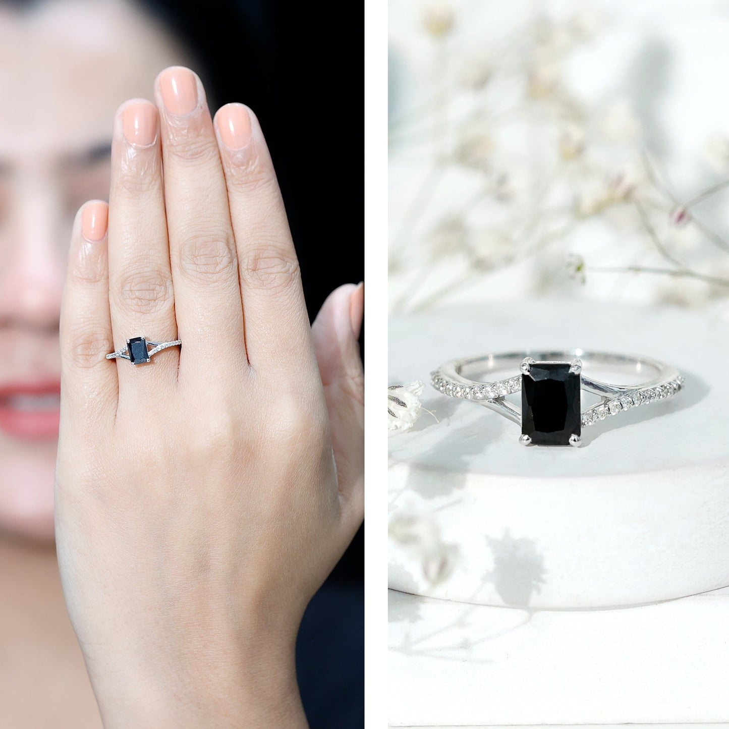 3.4 Carat Emerald Cut Lab Created Black Diamond Engagement Ring