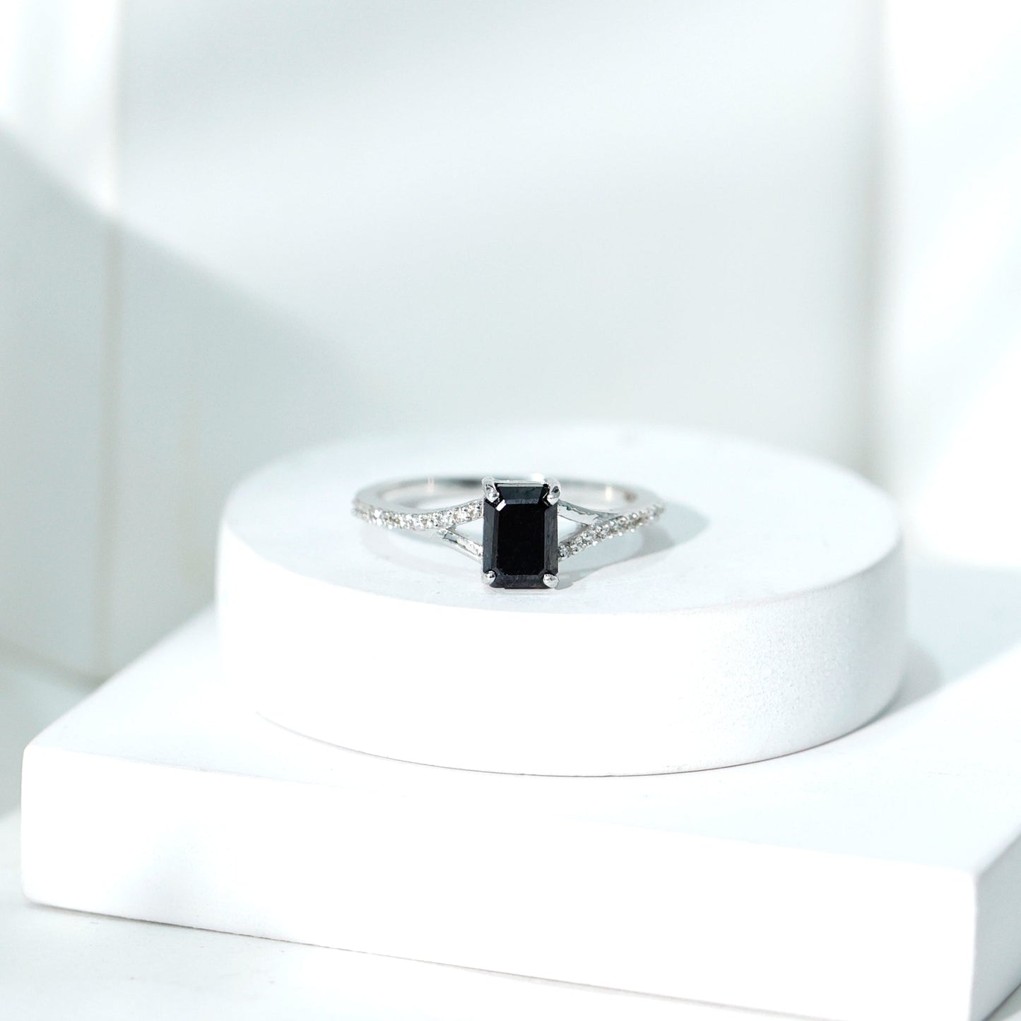 3.4 Carat Emerald Cut Lab Created Black Diamond Engagement Ring