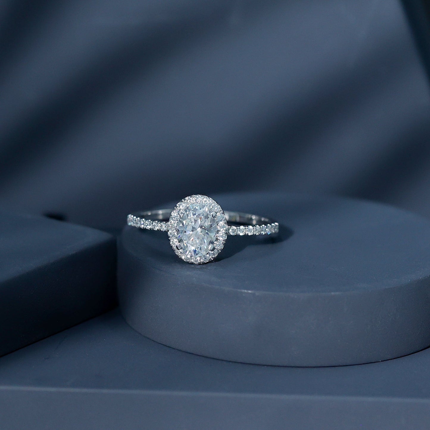 1.2 Carat Certified Moissanite Oval Halo Engagement Ring For Her