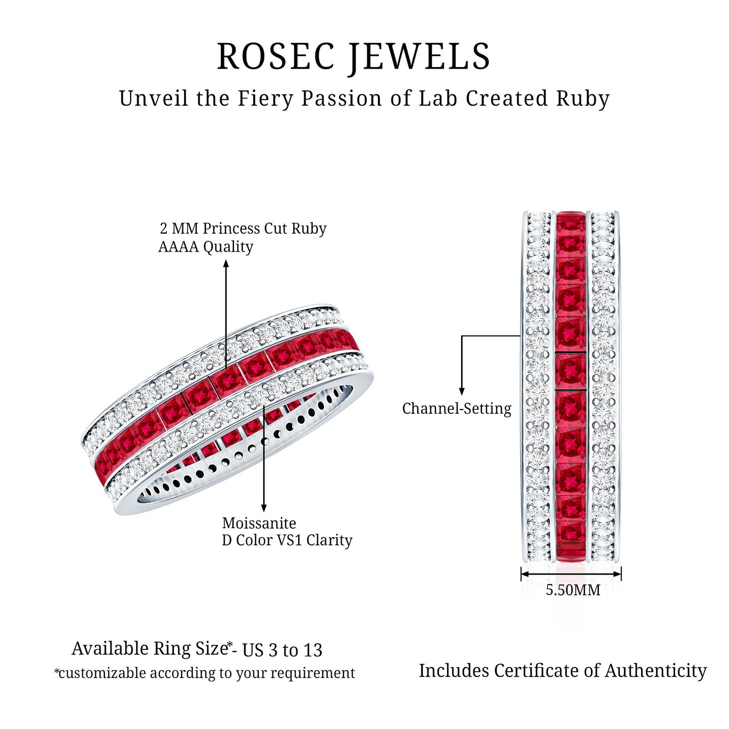 Lab Created Ruby Three Row Wedding Band for Women