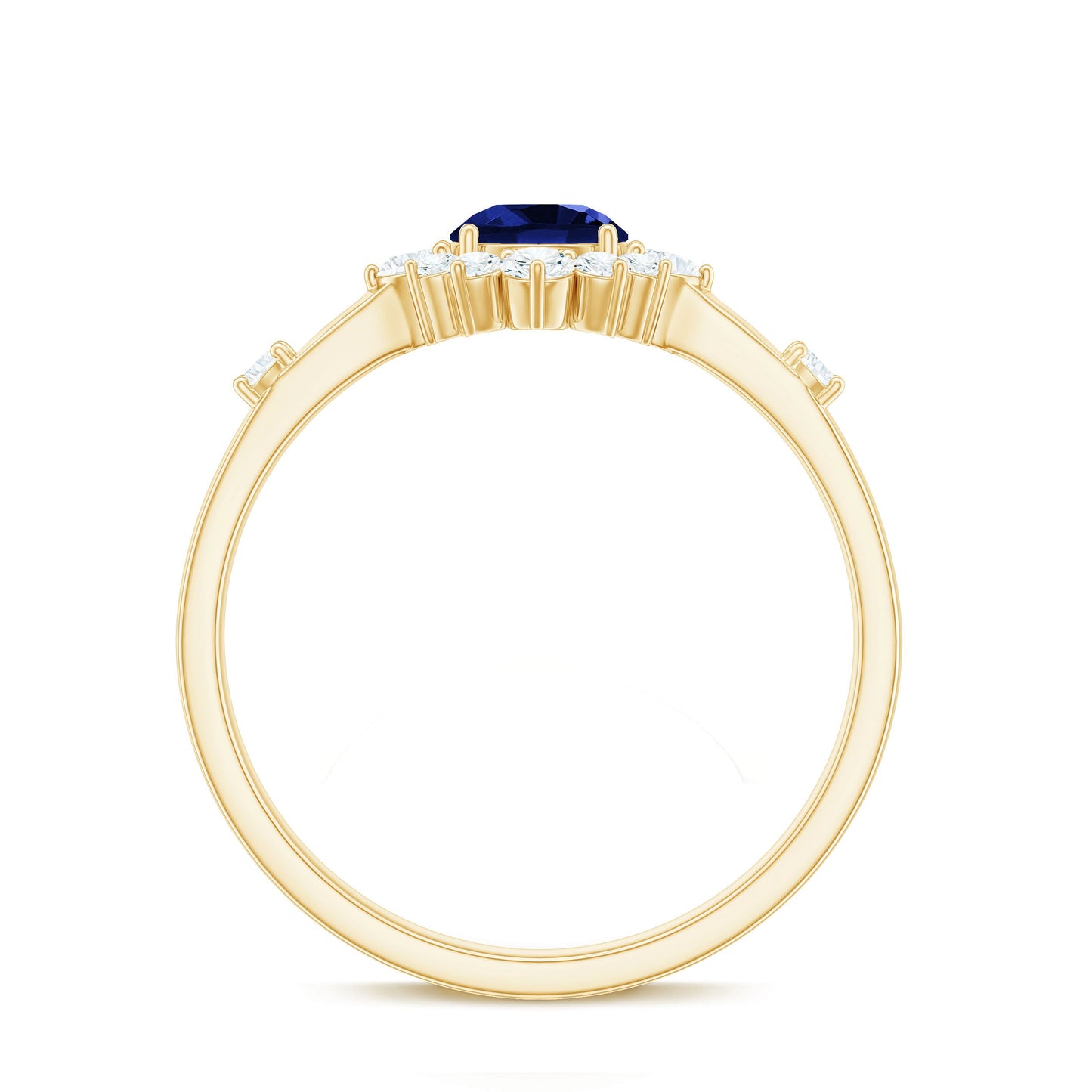 0.6 Carat Round Lab Created Blue Sapphire Classic Halo Ring with Diamond