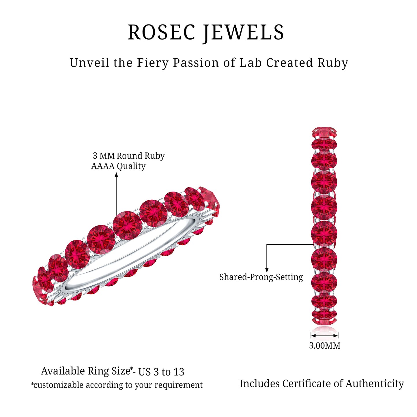 Shared Prong Set Round Created Ruby Full Eternity Band Ring