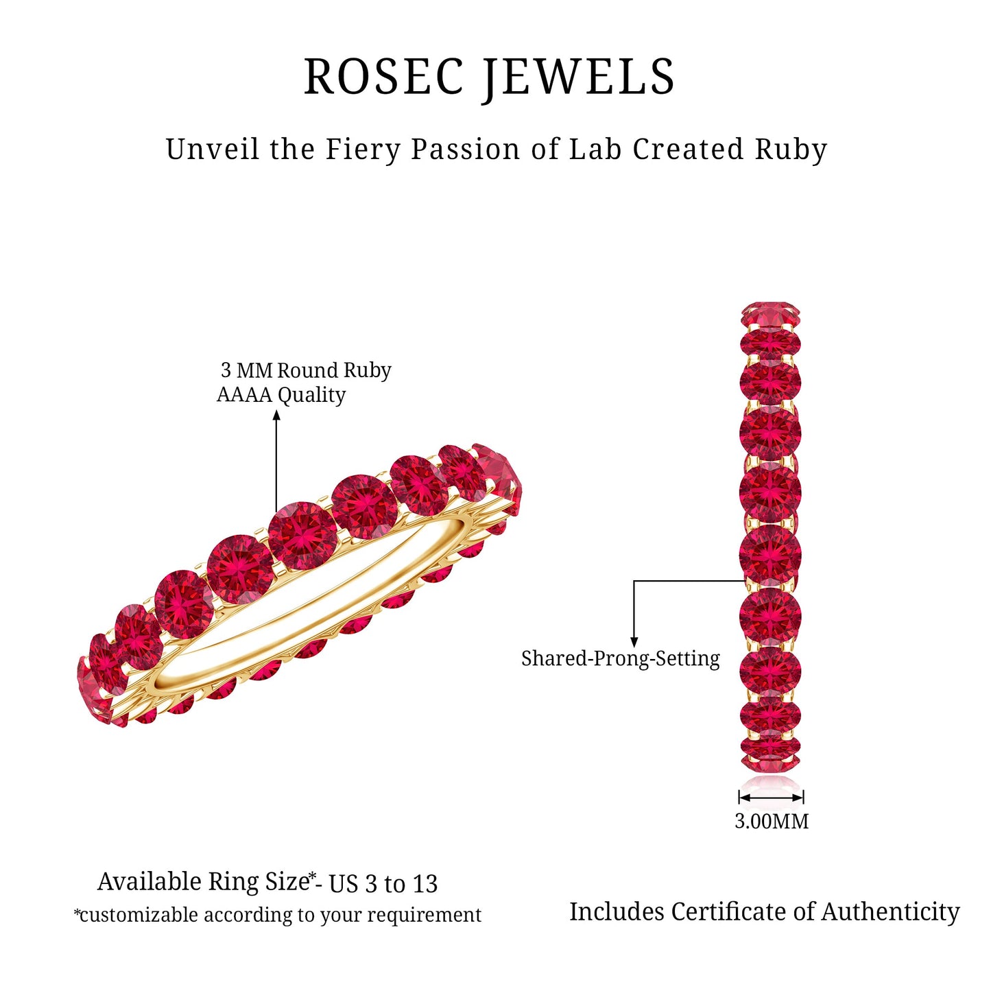 Shared Prong Set Round Created Ruby Full Eternity Band Ring