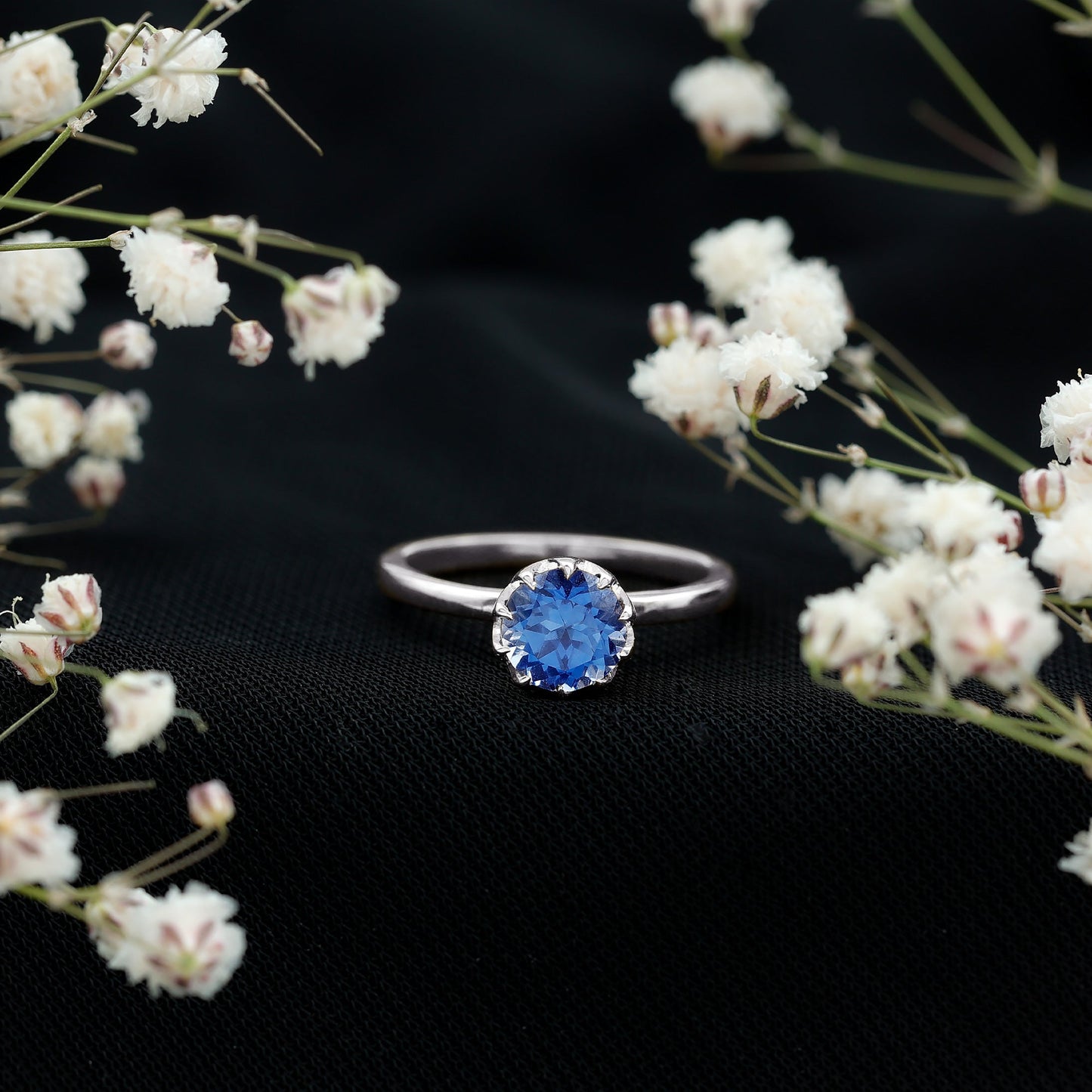 Certified 1 Carat Lab Grown Blue Sapphire Solitaire Engagement Ring