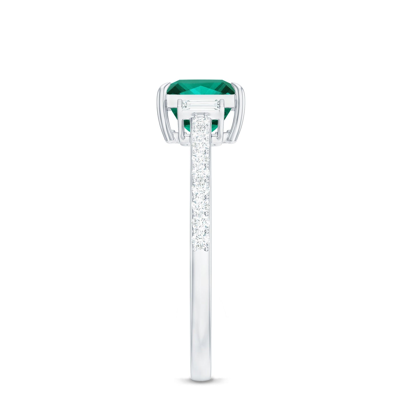 Lab Grown Emerald Diamond 3 Stone Engagement Ring with Certificate