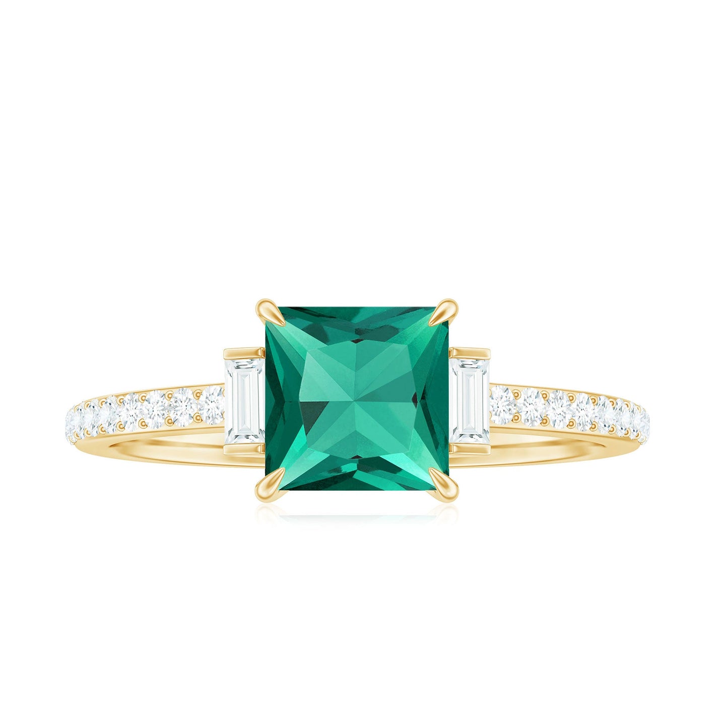 Lab Grown Emerald Diamond 3 Stone Engagement Ring with Certificate