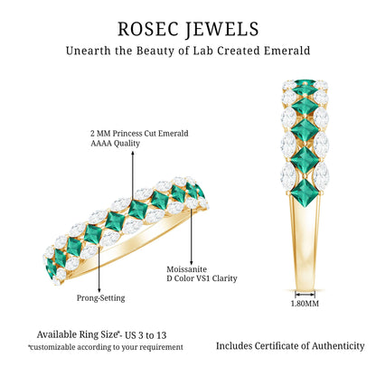Certified Lab Grown Emerald Half Eternity Wedding Band